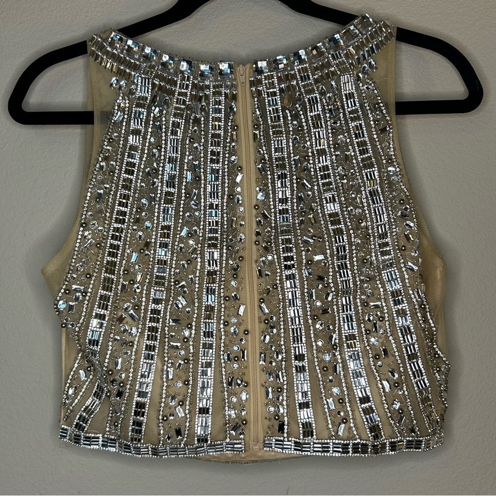 Bustier Women’s Size 10 Cream Mesh Classy Embellished Jewels Zip Back Dress Top - Picture 5 of 15